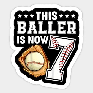 Kids This Baller Is Now 7 Baseball 7Th Birthday Sticker